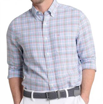 Southern Tide Emerald Shores Plaid Headland Long Sleeve Sport Shirt In Cerulean