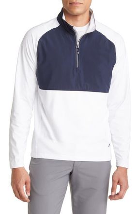 Cutter & Buck Adapt Hybrid Quarter Zip Pullover in White/Navy Blue at Nordstrom, Size X-Large