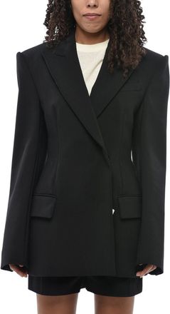Max Mara Black Solid Peaked Lapel Blazer