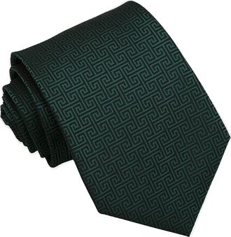 DQT Greek Key Patterned Formal Wedding Classic Neck Tie for Men in Dark Green