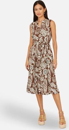 Yumi Leaf Print Shirt Dress in Brown at Nordstrom, Size 10