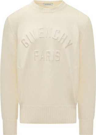 Givenchy Round-neck Knitwear, male, Beige, Size: M Sweater in cotton knit with Paris embroidery