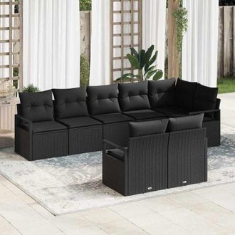 vidaXL Conjunto De Sof&aacute; De Jard&iacute;n 8 Pcs Negro Polirat&aacute;n Vidaxl