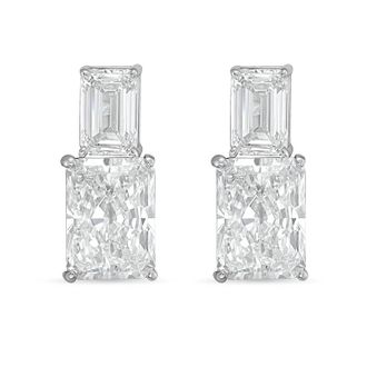 Diana M. Jewels 14kt white gold 7cts lab grown emerald and radiant cut diamond earrings