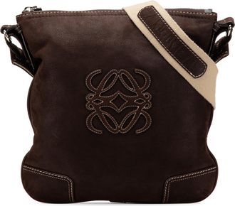 Loewe Pre-owned Womens Logo Crossbody Bag - Dark Brown Leather - One Size