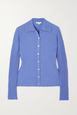Vince Cardigan In Misto Cashmere E Seta A Coste - Blu