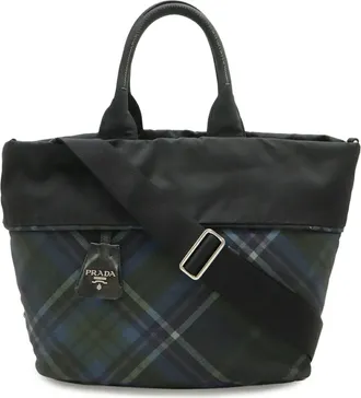 Prada Black Blue Multi-Color Nylon Shoulder Bag Tote Bag (Pre-Owned)