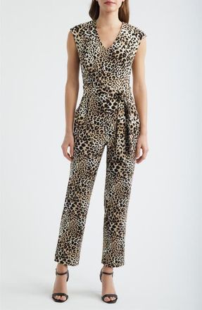 Anne Klein Extended Shoulder Straight Leg Jumpsuit in Anne Black Multi at Nordstrom, Size X-Large P
