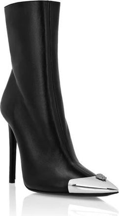 Philipp Plein Leather Boots High Heels Mid Skull Strass Women in Black at Nordstrom, Size 37