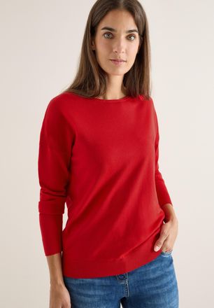 Cecil Strickpullover CECIL, Damen, Gr. L (42), fiery rot, Strick, Obermaterial: 50% Viskose, 28% Polyester, 22% Nylon, unifarben, regular fit normal, U-Boot