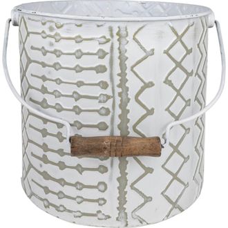 Foreside Home And Garden Multi Pattern Bucket Planter Metal & Wood in White at Nordstrom