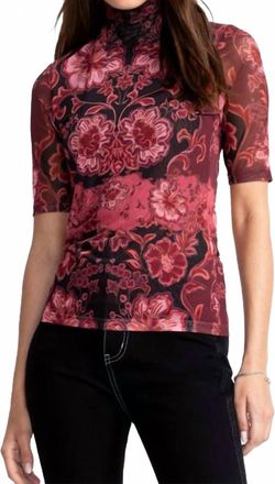 Johnny Was Mesh Elbow Sleeve Mock Neck Top In Scilla