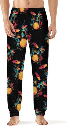 Generic Colorful Drum Set Mens Pajama Pants Soft Loungewear Bottoms Lightweight Sleepwear
