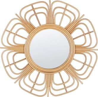 Beliani Beliani - Espejo De Pared De Rat&aacute;n Beige 60 Cm Forma De Sol Boho Sala De Estar Dormitorio Pasaku