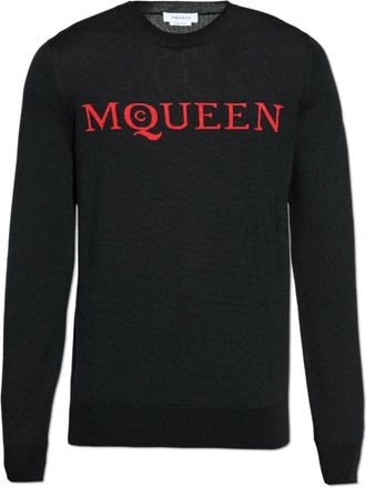 Alexander McQueen Alexander McQueen, Round-neck Knitwear, male, Black, Size: XL Wool sweater with logo
