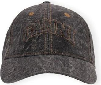 Ganni Caps, unisex, Gray, Size: ONE SIZE Black Washed Canvas Cap
