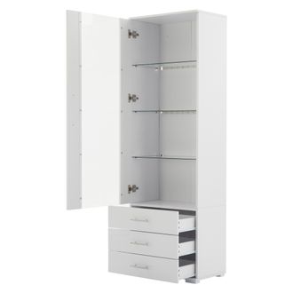 STILVORA Vitrina Con 1 Puerta Y 3 Cajones Con Led, Frente De Alto Brillo, Para Salon En Mdf, Blanco, 60&times;35&times;180 Cm