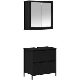 vidaXL Juego De Muebles De Ba&ntilde;o 2 Pzas Roble Negro Madera Ingenier&iacute;a Vidaxl