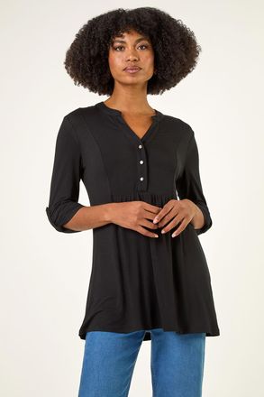 Roman V-Neck Button Detail Tunic Top