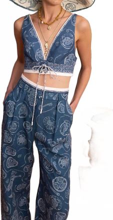 Alemais Lucky Lace Up Cropped Bralette Top In Blue