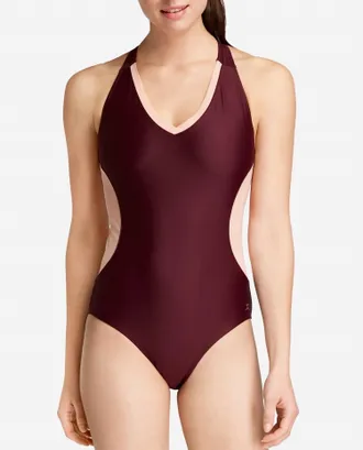 Danskin V-Neck Racerback Mesh Leotard One Piece In Fig