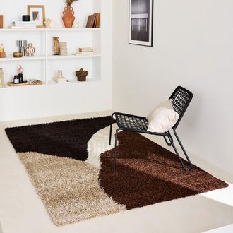 Nazar Rugs Alfombra shaggy de pelo largo con dise&ntilde;o moderno - marr&oacute;n - 80x140