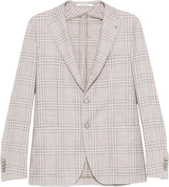 Tagliatore Geruite Blazer - Heren - Blazers - Beige - L - Leer - Jassen