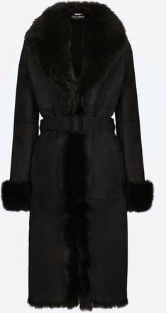 Dolce & Gabbana Shearling Coat With Belt - Woman Coats And Jackets Black 36