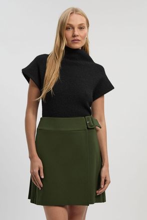 Karen Millen Womens Ponte Pleat Wrap Mini Skirt - Green viscose - Size X-Small