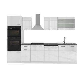 Vicco Mueble De Cocina R-line, Blanco Alto Brillo/blanco, 300 Cm Con Armario Alto, Et Antracita