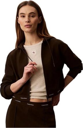 Calvin Klein Felpa con zip e logo cropped - - Sweatshirts & Hoodies - Donna - Marrone - XS