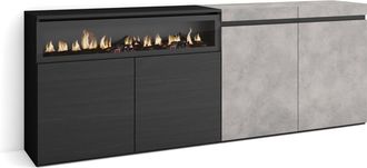 Skraut Home Aparadores Para Sal&oacute;n, Gran Capacidad De Almacenaje, 200x75x35cm, 4 Puertas, Chimenea El&eacute;ctrica, Estilo Moderno, Gris Cemento - Skraut Home