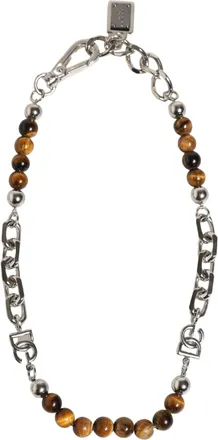 Dolce & Gabbana DG Logo Beaded Chain Necklace - Silver