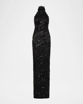 Rebecca Vallance Beau Sequined Halterneck Gown