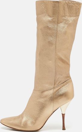 Casadei Gold Leather Mid Calf Boots