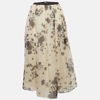 Max Mara Grey Printed Organza Midi Skirt