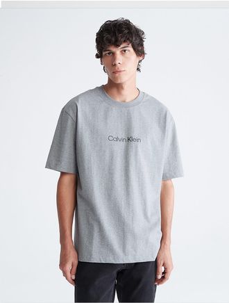 Calvin Klein Mens Relaxed Fit Standard Logo Crewneck T-Shirt - Grey - XL