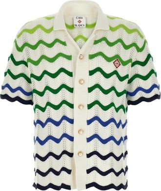 Casablanca Gradient Wave Crochet Shirt - Heren - Korte mouwen Overhemden - Veelkleurig - M - Katoen - Overhemden