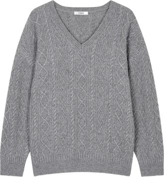 TOMBOY Kabelgebreide trui met V-hals - Grijs