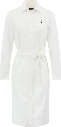 Polo Ralph Lauren Belted Oxford Shirtdress - Dames - Shirt Kleedjes - Wit - S - Katoen - Kleedjes