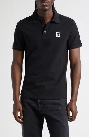 Balmain Embroidered Logo Cotton Polo in Eab Blk/White at Nordstrom, Size Xxx-Large