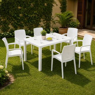 Dmora Set De Sal&oacute;n Exterior Matarene, Sala Al Aire Libre 6 Plazas, Mesa Hecha En Italia, Impermeable Repelente Al Agua, Blanco