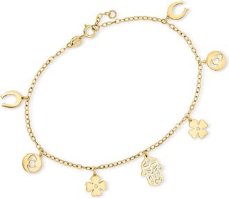 RS Pure by Ross-Simons Italian 14kt Yellow Gold Good Luck Charm Bracelet