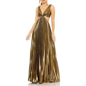 Mac Duggal Pleated Cutout Dress in Antique Gold at Nordstrom, Size Medium
