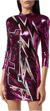 Philipp Plein Short Dress Thunder - Dames - Feestkleedjes - Roze - XL - Polyester - Kleedjes
