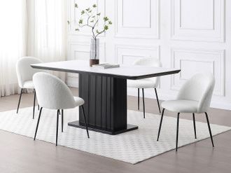 Vente-Unique Sedia in Tessuto bouclette e Acciaio inossidabile Nero Bianco - Lotto di 2 - MELBOURNE