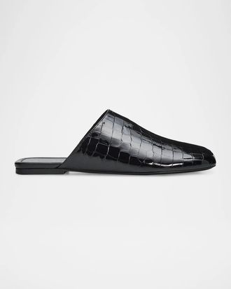 Stuart Weitzman Tiff Croc-Embossed Patent Leather Mules