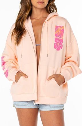 Roxy Evening Lineup Full Zip Fleece Graphic Hoodie in Tropical Peach at Nordstrom, Size Xx-Large