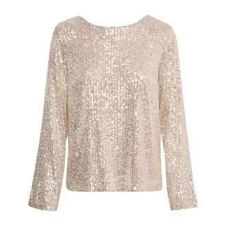 Part Two Pailletblouse met V-rugdetail - Dames - Blouses - Grijs - L - Polyester - Overhemden
