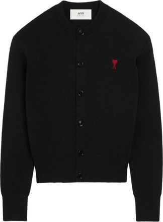 Ami Zwarte wollen gebreide trui met borduursel - Dames - Vesten - Zwart - XS - Wol - Truien & Vesten